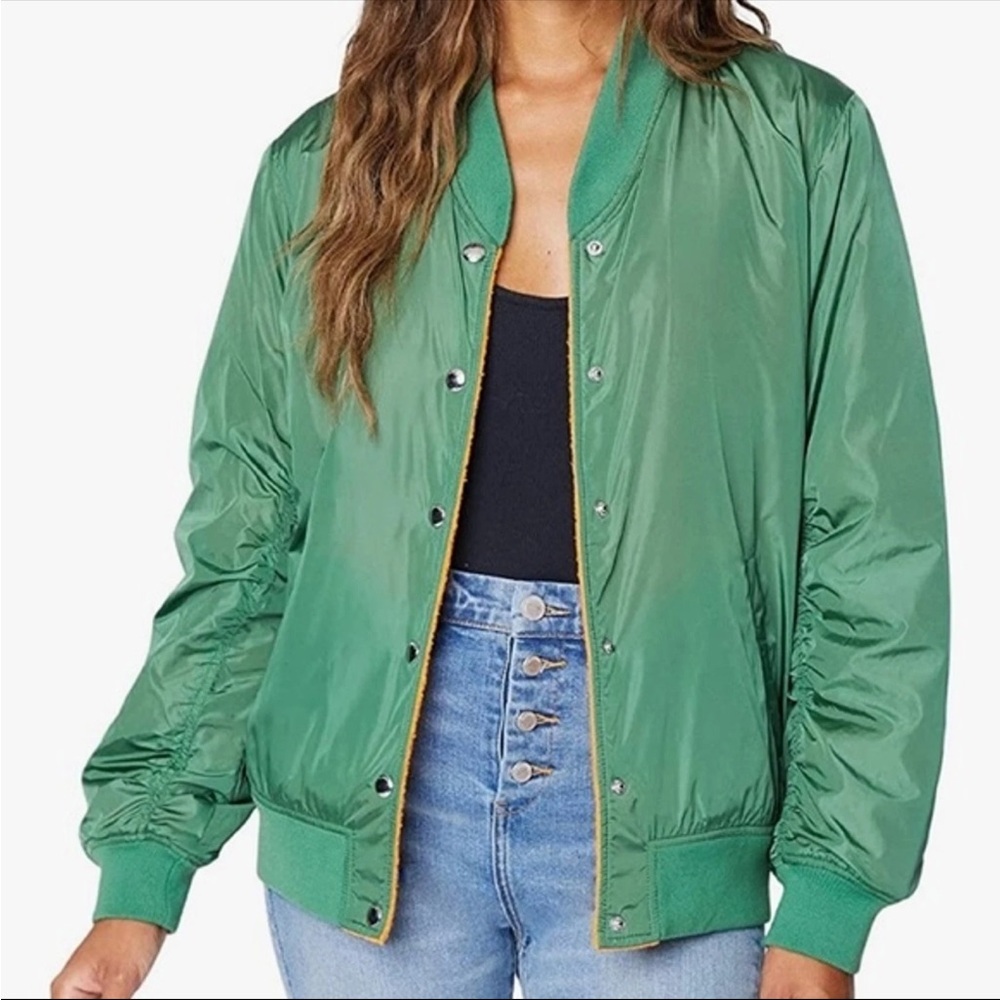 Amazing BLANK NYC Reversible Green Orange Bomber Lg Jacket seen on HBOs Euphoria